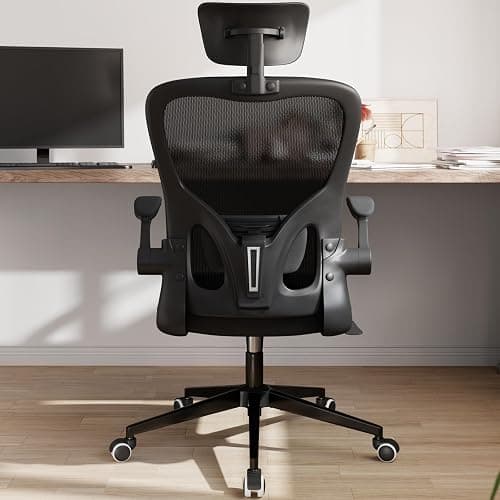 Monhey Office Chair Ergonomic Desk Chair with Lumbar Support&Headrest&Flip-up Arms Height Adjustable Rocking Swivel High Back Computer Chair Black Mesh Study Chair (03All Black) thumbnail 8