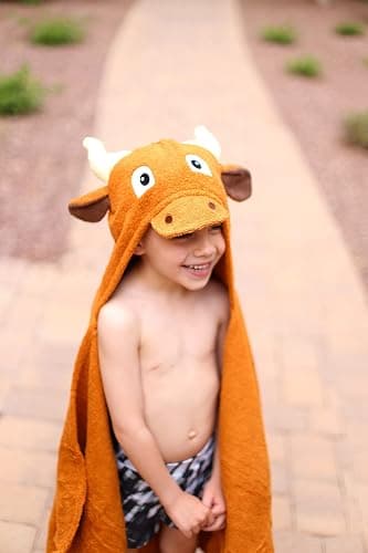 Yikes Twins Hooded Baby Towel for Kids 2-8 | Large 100% Cotton Baby Towel for Girls or Boys | Unisex Cute Texas Longhorn Bath Towels for Babies and Toddlers thumbnail 6