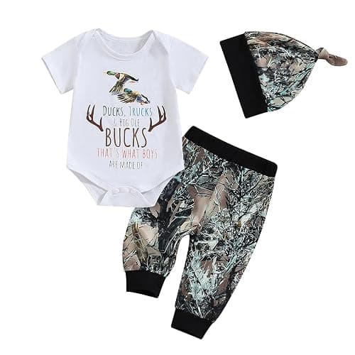 Hunting Baby Clothes Newborn Infant Boys Duck Deer Hunting Bodysuit and Jungle Camo Pants Outfit Set - Image 1