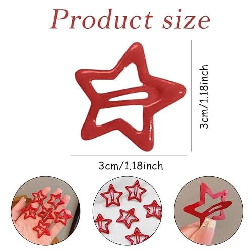 Paderison 10Pcs Y2K Star Hair Clips - Cute Metal Hair Barrettes and Non-Slip Kawaii Hair Accessories for Girls and Women (Red) thumbnail 2