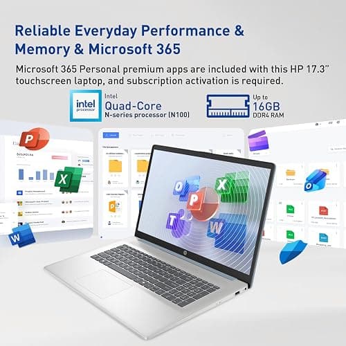 HP 17.3” Touchscreen Laptop w/Microsoft 365, 16GB RAM, 1TB SSD+128GB UFS | Webcam w/ shutter, Fingerprint Reader, Backlit Keyboard, Microsoft Copilot Key, Intel Quad-Core CPU, Win11, Blue thumbnail 7