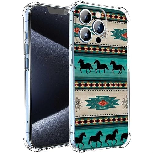 MeieaS Compatible with iPhone 14 Pro Max Phone case,Western azrec Love Horse Dreamcatchers Silicone Bumper Shockproof Anti-Scratch Slim Phone Cover Designed for iPhone Cases - western azrec Love Horse Dreamcatchers - For iPhone 14 Pro Max - Image 1