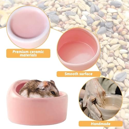 Tfwadmx 2 Pcs Hamster Food Bowl, Ceramic Pet Hamster Bowl Dwarf Hamster Food Bowl Feeder Hamster Water Rat Bowl Small Animal Food Dish for Golden Bears, Hedgehogs, Dutch Pigs, Parrots (Pink) thumbnail 2