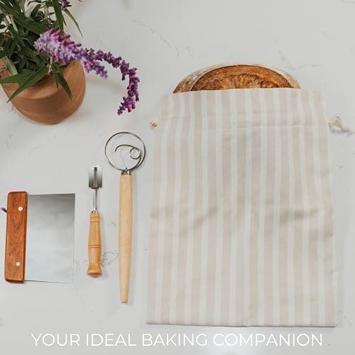 KIBAGA Beautiful Linen Bread Bag Set and Proofing Cover For Homemade Sourdough Bread - Keeps Your Loaf Fresh for Days - Reusable and Easy to Clean Storage Bag, The Perfect Baking Accessories thumbnail 7