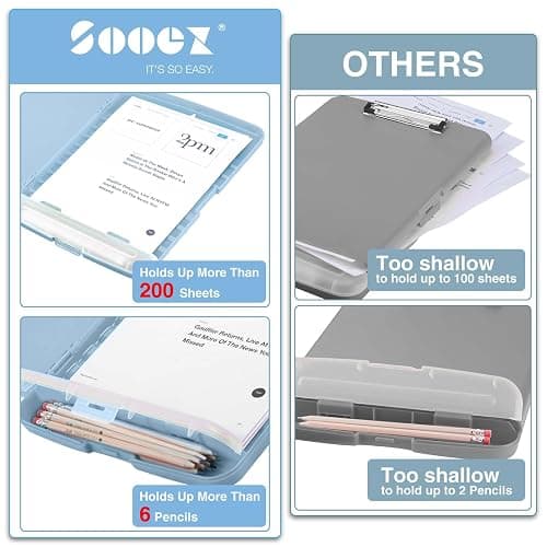 Sooez Clipboards with Storage, High Capacity Clip Boards 8.5x11 with Storage, Heavy Duty Nursing Clipboard Folder, Plastic Clipboard with Pen Holder for Women Teachers Work, School & Office Supplies thumbnail 3