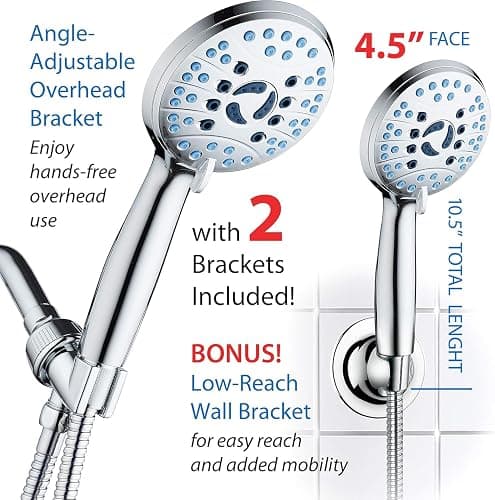 AquaCare High Pressure 8-mode Handheld Shower Head - Anti-clog Nozzles, Built-in Power Wash to Clean Tub, Tile & Pets, Extra Long 6 ft. Stainless Steel Hose, Wall & Overhead Brackets thumbnail 8
