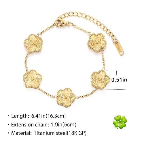 TICVSS Four Leaf Clover Bracelet for Women 18K Gold Plated Stainless Steel Lucky 4 Leaf Gold Link Bracelet Jewelry Gift for Women thumbnail 2