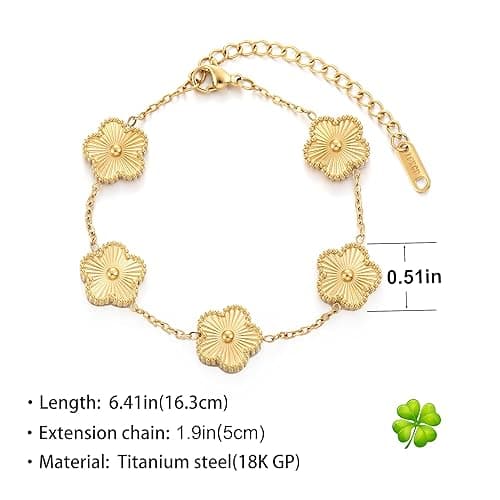 TICVSS Four Leaf Clover Bracelet for Women 18K Gold Plated Stainless Steel Lucky 4 Leaf Gold Link Bracelet Jewelry Gift for Women thumbnail 3