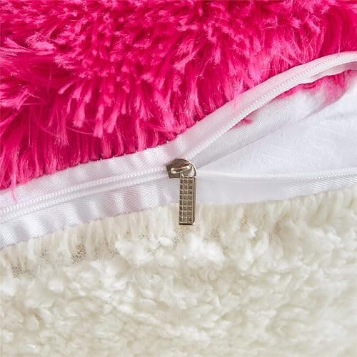 MOOWOO Fluffy Faux Fur Heart Throw Pillow for Valentine's,Mothers Day,Sherpa Plush Fluffy, Solid Color, Heart Shape Pillow for Girls,Hot Pink Love Throw Pillow (Rose Red) thumbnail 3