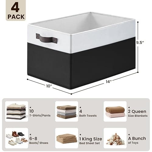Criusia Large Storage Bins for Shelves 4 Pack, Closet Storage Baskets for Clothes Blanket Beddings Towels, Collapsible Fabric Closet Organizer Bins with Handles/ Laundry Room Organization thumbnail 2
