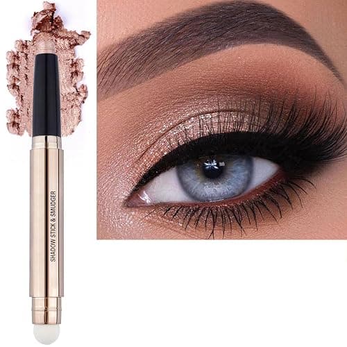 SAUBZEAN Rose Gold Eyeshadow Stick Makeup, Highlighter Matte Cream Eye Shadow Pencil, Waterproof Hypoallergenic Long Lasting Crayon, Glitter Primer Palette Shimmer Eyeliner Pen wiht Soft Brush - Image 1