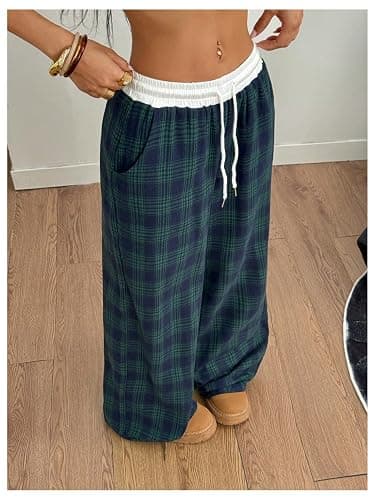 SOLY HUX Women's Plaid Checkered Pants Flannel Pajama Pants Lounge Wide Leg Baggy Sweatpants with Pockets thumbnail 4