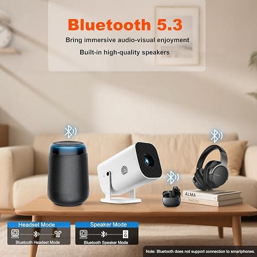 【Built-in APPS & Electric Focusing & 210° Rotation】Mini Projector With Wifi And Bluetooth, 1080P Portable Projector, Movie Projector for Bedroom, Supports Smartphones/TV Stick/iPad/PS5/Laptop/HDMI/USB thumbnail 5