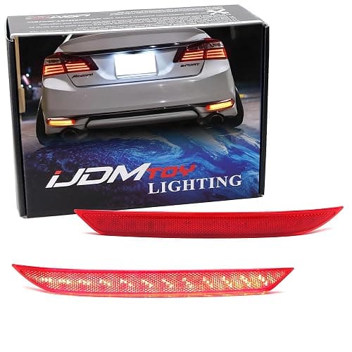 iJDMTOY OE-Spec Red Lens Full LED Lower Bumper Reflector Lights Compatible With 2016-2017 Honda Accord Sedan, Function as Tail, Brake, Rear Fog Lamps & Sequential Blink Turn Signal - Image 1