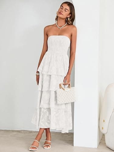 Simplee Womens Summer Strapless Maxi Dress 2026 Boho Floral Off Shoulder Wedding Guest Dresses Tiered Beach Long Sundress thumbnail 7