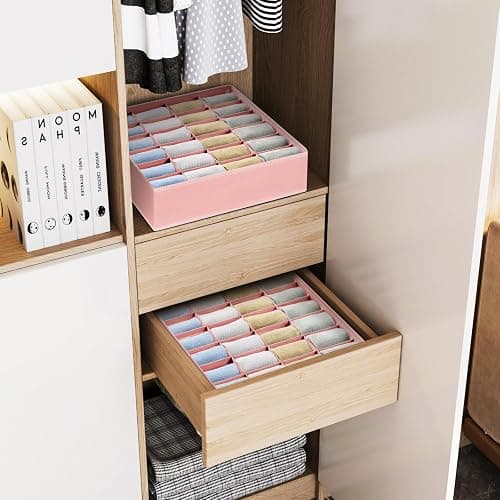 Joyoldelf Sock Organizer Drawer Organizer - 2 Packs Underwear Organizer, 24 Cells Collapsible Closet Organizers and Storage Sock Holders Organizers for Storing Socks, Ties, Belts(Pink) thumbnail 5