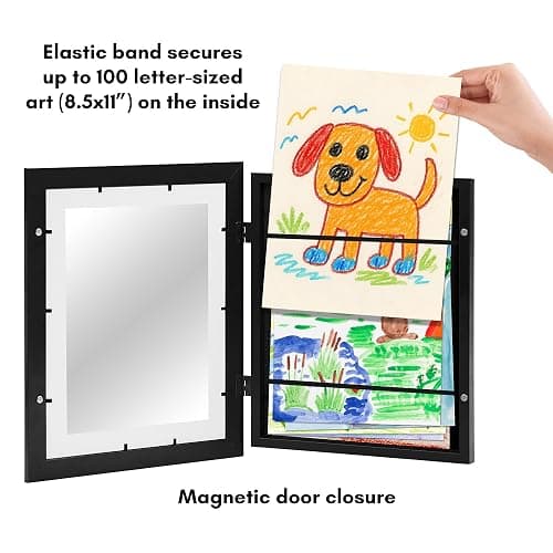 Americanflat Kids Artwork Frame Changeable (Black) - Magnetic Door Holds 100 Art Pieces - 8.5x11 Letter Size Display with Mat or 10x12.5 Without Mat - My Mini Masterpiece thumbnail 5