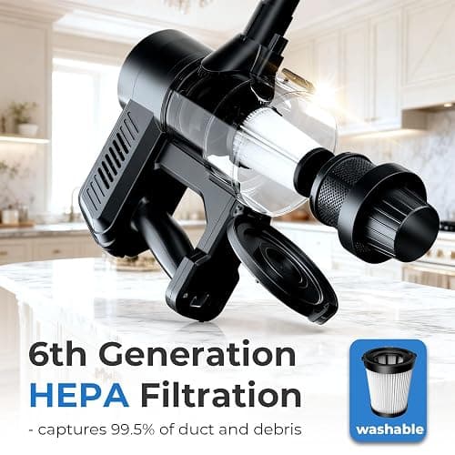 Roomie Tec Corded Stick Vacuum Cleaner - 450W, Lightweight 2-in-1 Handheld with Powerful Suction, Bagless HEPA Filter, Large Dust Capacity (Black) thumbnail 5