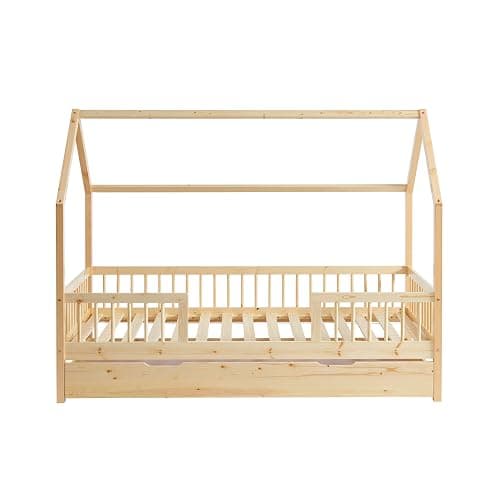 BAÏTA Lit enfent cabane Tiny pin Massif 90x190 sommier + tiroir Inclus - Avec tiroir - 90x190 - Naturel thumbnail 4