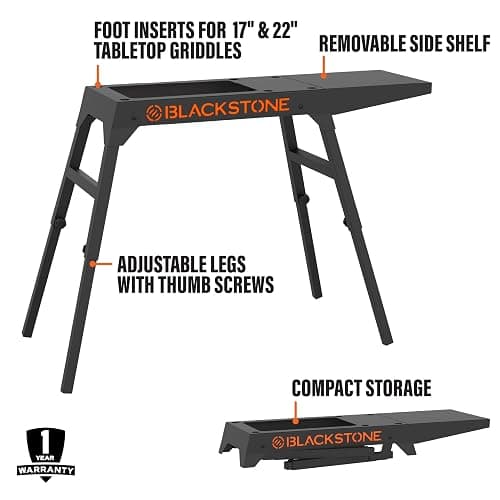 BLACKSTONE 5013 Collapsible 17” and 22” Tabletop Griddle Stand with Adjustable Legs and a Removable Side Shelf, Powder Coated Steel, Black thumbnail 4