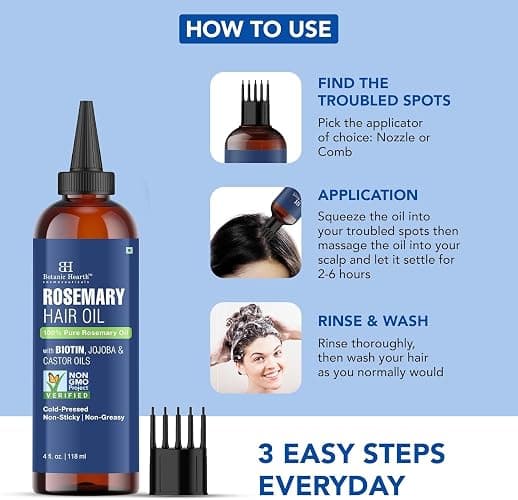 Botanic Hearth Hair Oil for Hair Growth | Rosemary Oil for Hair Growth with Biotin, Castor & Jojoba | Hair Relaxers & Dry Scalp Treatment | Color Safe | All Hair Types | 4 Fl Oz thumbnail 2