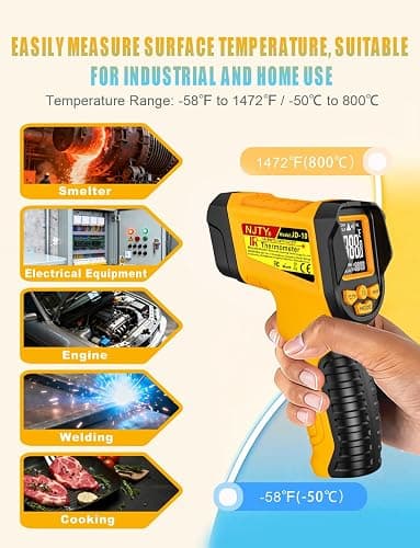 NJTY Infrared Thermometer Gun, -58℉ to 1472℉, High Precision, Non-Contact Laser Temperature Sensor with Backlit LCD, for Cooking, BBQ, Automotive, Industrial Use thumbnail 8