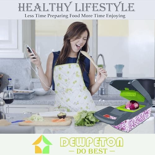 Vegetable Chopper Dicer with Container | Cheese Grater Mandoline Slicer Cabbage Shredder French Fry Cutter Stainless Steel for Veggie Onion Potato Fruit Food, Manual Hand Cooking Gadget for Kitchen thumbnail 5