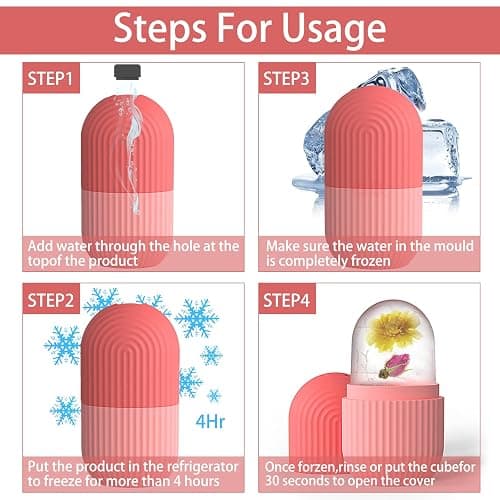 XHJRI Ice Cube Roller Massager for Face, Eyes and Neck Naturally Conditioning and Skin Care,De-Puff Eye Bags,Reduce Migraine Pain,Reusable Massage Silicone Ice Mold (Pink) thumbnail 7