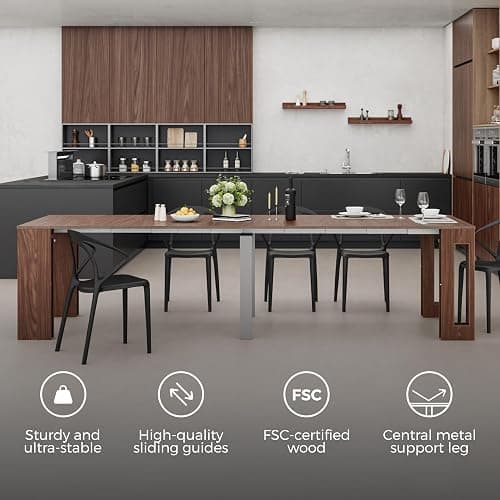Mobili Fiver, Easy, Extendable Console Table with Extension Leaves Holder, 17.7(120.1) x35.4 in, Walnut, for 4-12 People, Space Saving Dining Table for Entrance, Living Room, Italian Furniture thumbnail 4