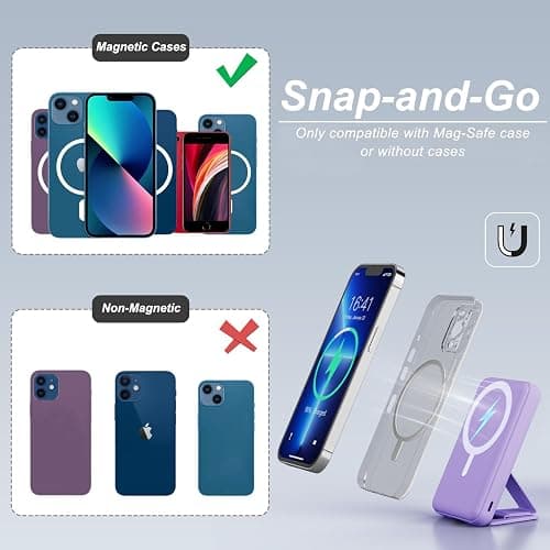 AOGUERBE Batterie Externe pour iphone, Compatible avec MagSafe 10000mAh Magnétique sans Fil Power Bank Charge Rapide PD 22.5W avec Affichage LED et Support Pliable pour iPhone 17/16/15/14/13/12 Séries thumbnail 5