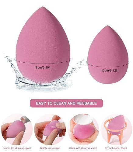 MAGIMODAC 6pcs Make Up Velvet Powder Puffs & 4pcs Makeup Sponges Set, Professional Beauty Make-up Set Triangle Face Powder Puff Dry Wet Use for Foundation Cream and Powder (Pink) thumbnail 3