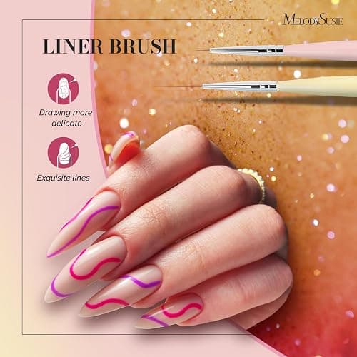 MelodySusie Nail Art Brushes Set, 6pcs Nail Art Design Pen Painting Tools | With Extension Gel Brush, Polish Brush, Builder Brush,Liner Brush, Carved Brush, and Dotting Pen for Home DIY Salon Use thumbnail 4