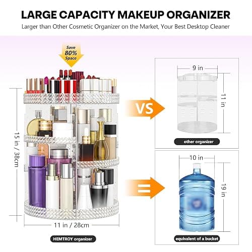 HEMTROY 360 Degree Rotating Makeup Organizer, Extra Large Capacity Organizador De Maquillaje, Removable 7 Layers Lipstick Organizer Cosmetic Storage Cases Perfume Organizer for Vanity (Glitter) thumbnail 2