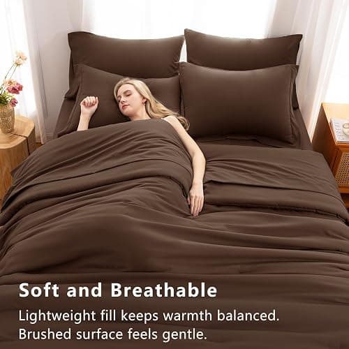 CozyLux Twin XL Comforter Set College Dorm Essentials, 5 Pieces Brown Bed in a Bag Twin Extra Long Comforter Set with Sheets, Pillowcase & Sham, Soft Down Alternative Bedding Sets, Back to School thumbnail 4