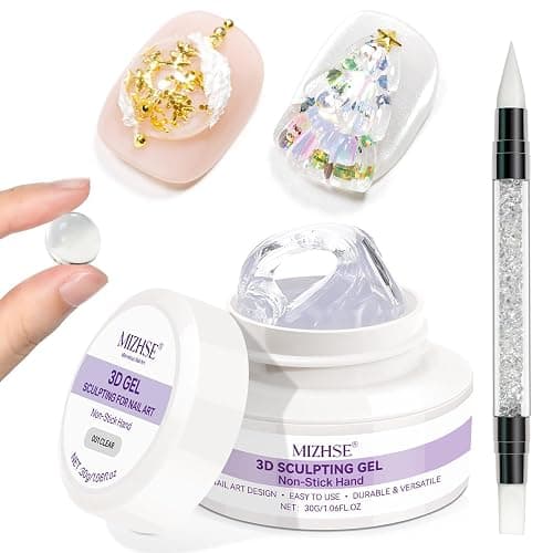 MIZHSE Clear 3D Skulptur Nail Gel, 3D Gel Nail Art für Modellierung, Clear Skulptur Nagel Glue Non Stick Hand, Rhinestone Glue für Nails Art mit Silikon Nagel Pinsel, DIY Maniküre Werkzeug 30g 1PC - Image 1