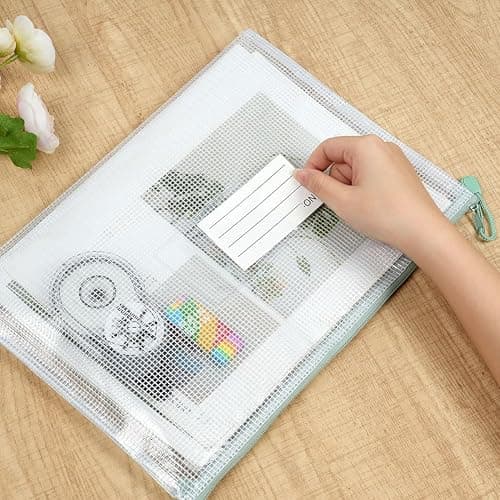Vicloon 10pcs A4 Plastic Wallets, White/Pink/Yellow/Blue/Green, Zip Lock Bags Mesh Document Wallets with Label Pocket for School, Office, Homework Storage thumbnail 2
