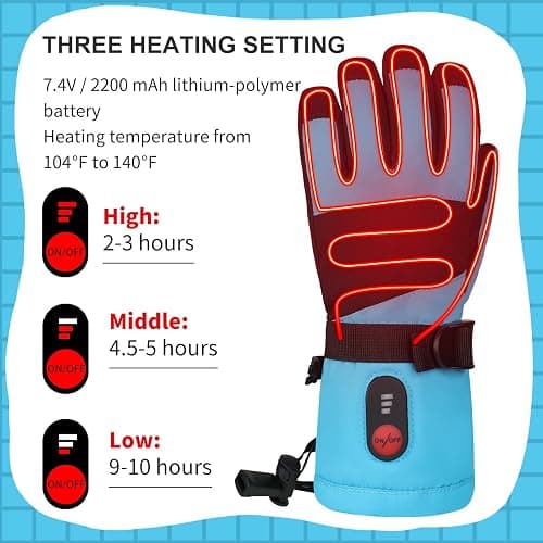 DINSVTA Kids Heated Ski Gloves, 3-Heat Settings, Rechargeable, Water Resistant, Windproof, Ideal for Skiing, Snowball Fights, Cycling thumbnail 2