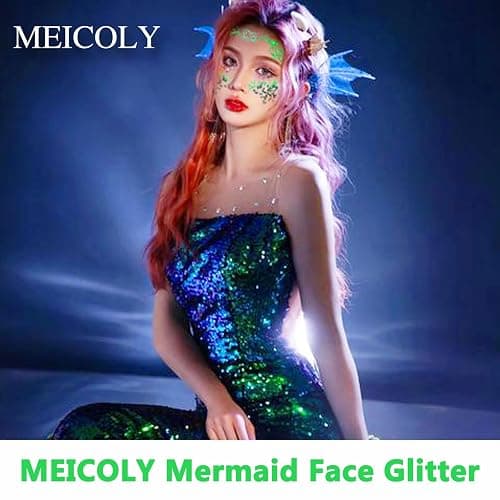 MEICOLY Green Face Body Glitter,Christmas Face Glitter Stocking Stuffers,Green Accessories for Spirit Week Alien Costume,Face Paint Glitter Makeup for Halloween Festival Rave Outfits thumbnail 4