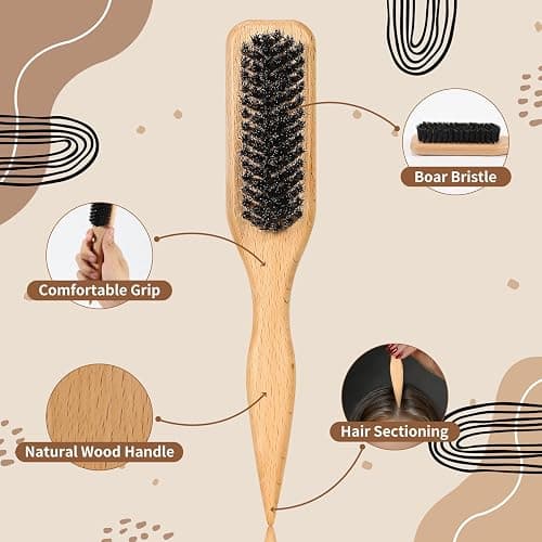 DEBETOOL 10-Piece Slick Back Hair Brush - Boar Bristle Hair Styling Tools Kit with Edge Brush & Wax Stick for Men Women, Kid thumbnail 3