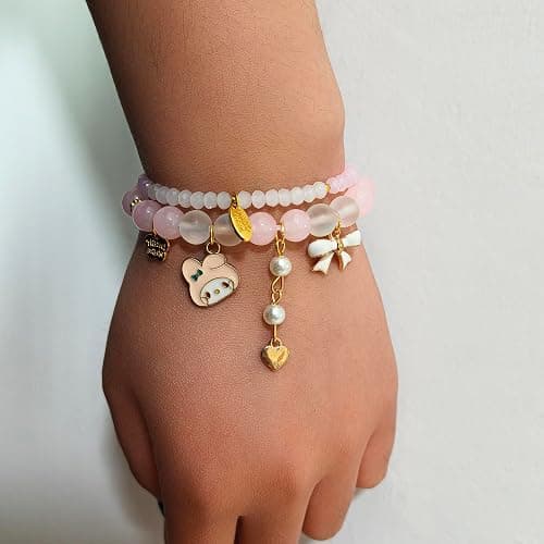 CJIAYUJEW Cute Bracelet Crystal Pearl Bracelets, Anime Elastic Stretch Crystal Bead Bracelet Lovely Cartoon Elastic Beaded Bracelets for Women thumbnail 2