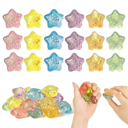 18 Pack Slow Rising Squishy Stress Balls, Glitter Star Fidget Toys, Malt Sugar Sensory Toys for Classroom Prizes Party Favors, Squeeze Ball for Stress Relief - Image 1