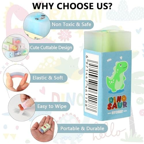 9 Gommes Rectangulaires pour Enfants, Gomme Enfant Dinosaure/Monde Océanique/Animal, 4.5CM Douce Amusant Mignon Crayon Gomme avec Taille-Crayon pour Écrire/Dessiner/Fournitures de Bureau thumbnail 3