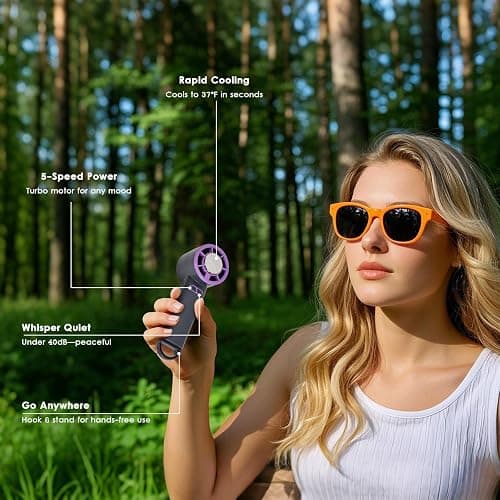 Uselective Personal Hand held Fan -Y32 Pro I portable Mini Fan with Long Battery Performance - Ultra-Quiet for New Cooling Technology - Perfect Summer Gift for Travel & Outdoors（white） - white thumbnail 2