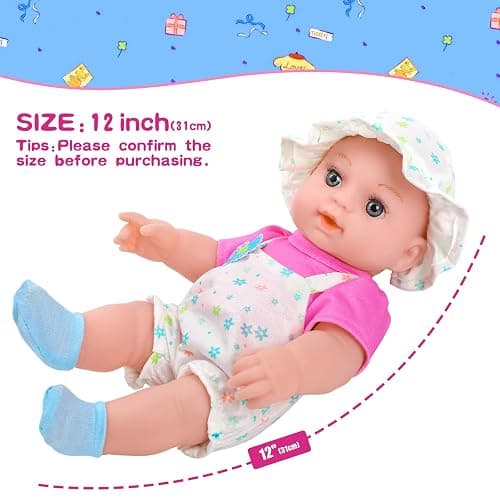12" Girls Baby Doll Daisy Theme Backpack Carrier Playset,12 Inch Reborn Baby Dolls With Accessories And Clothes Set Toy Stuffs Pink Hanky Diaper Bottle Nipple And Gifts For Baby Toddler Age 3+ thumbnail 3