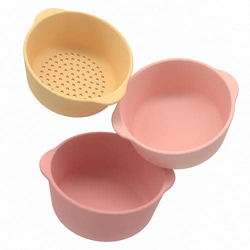 Inspire My Play - 3 x Nesting Bowls and Sieve - Perfect for Sensory PlayTray - Sensory Bin Accessories - Special Education Classroom Supplies - Montessori Education Toys - Coral - Image 1
