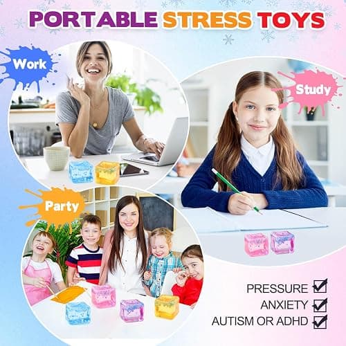 Chridark Ice Cube Fidget Toy for All Ages: 4 Pcs Sensory Squishy Fidget Toys, Square Stress Balls, Classroom Prizes, Anxiety Relief Stress Cube Gift for Kids Teens Adults thumbnail 6