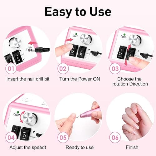 20000RPM Electric Nail Drill Professional Nail File Drill Acrylic Nails Kit for Manicure Gel Nail Polish Remover with 1 Pack of Sanding Bands(Pink) thumbnail 6