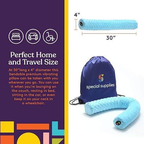 Special Supplies Sensory Vibrating Neck Pillow for Kids and Adults Plush Velvet Soft Cover with Textured Therapy Stimulation, Mind and Body Calming Relaxation - Blue thumbnail 7