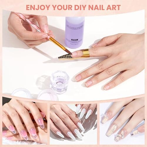 Nail Kit for Beginners with Everything, Practice Hand & Storage Gift Bag | Complete Acrylic Nail Starter Kit with Drill, Lamp, Acrylic Powder, Liquid Monomer and 12Color Glitter for Home Salon Gifting thumbnail 6