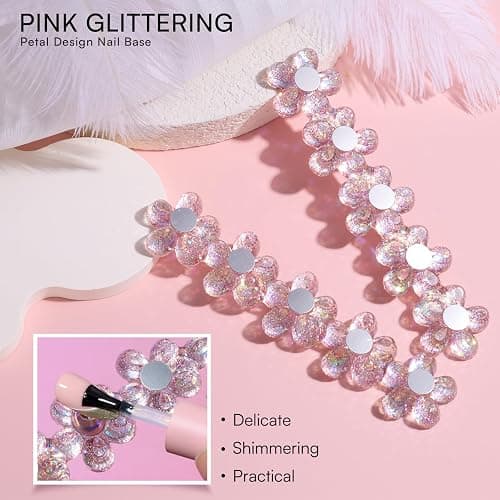 Makartt Nail Stand: Nail Art Display Practice Nail Stand for Press on Nails, Pink Flower Nail Holder for DIY Designs, Magnetic Press on Nail Stand with 48PCS Reusable Adhesive Putty for Home DIY Salon thumbnail 6